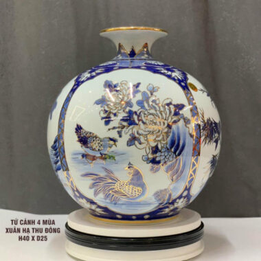 Bình hút tài lộc Bát Tràng vẽ vàng cảnh thiên nhiên