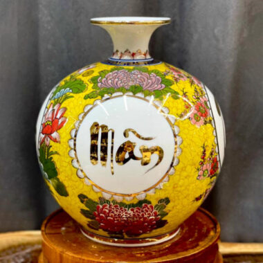 Bình Hút Tài lộc Bát Tràng vẽ vàng chữ mãn