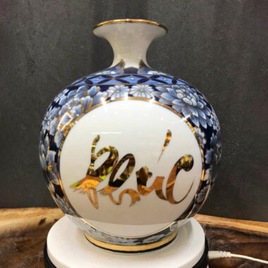 Bình Hút Tài lộc Bát Tràng Vẽ Vàng Chữ Phúc