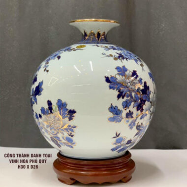 Bình hút tài lộc Bát Tràng vẽ vàng hoa