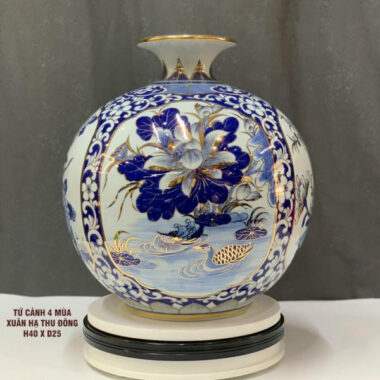 Bình hút tài lộc Bát Tràng vẽ vàng hoa xanh