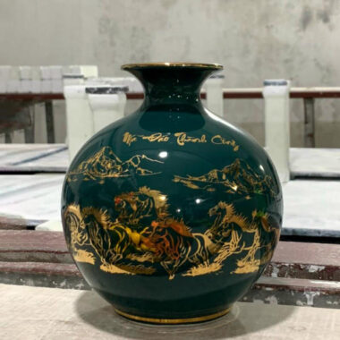 Bình Hút Tài lộc Bát Tràng Vẽ Vàng Mã Đáo Thành Công