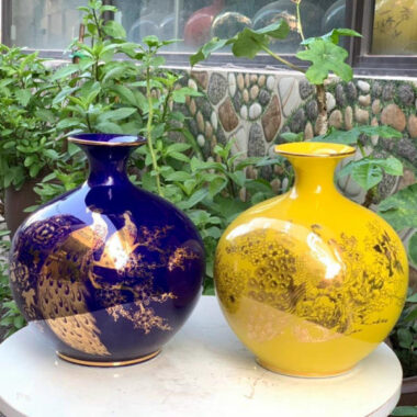 Bình Hút Tài lộc Bát Tràng Vẽ Vàng Mai Công