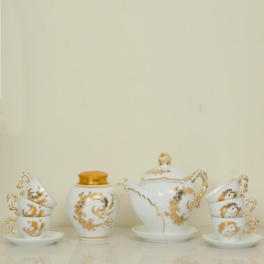 Bộ ấm trà Hồng Hoa Dâm Bụt men Bạch Ngọc