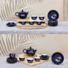 Bộ ấm trà dĩa lót xanh đậm vẽ vàng hoa sen in logo Viettel ATILGMK24