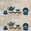 Bộ ấm trà dĩa lót xanh ngọc vẽ vàng hoa sen in logo VIB ATILGMK6