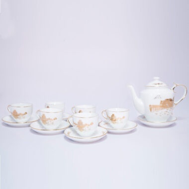 Bộ ấm trà Quận Công Vẽ Cảnh men Bạch Ngọc