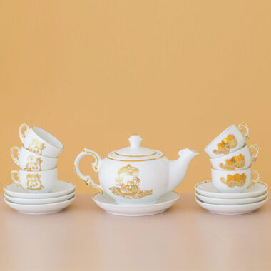 Bộ ấm trà Hoa Trà My men Bạch Ngọc