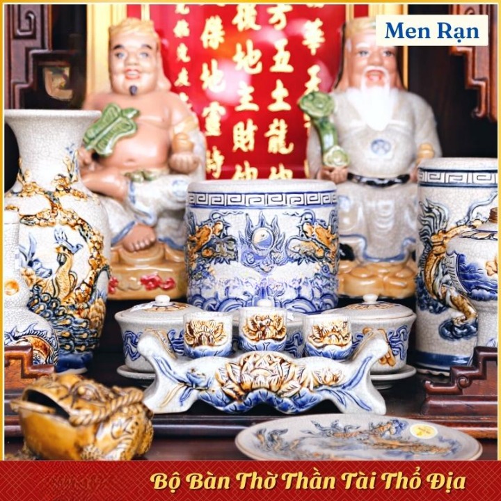 Set Bộ Bàn Thờ Thần Tài Ông Địa Men Rạn – Gốm Sứ Bát Tràng