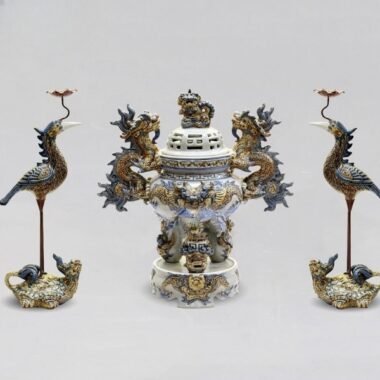 Bộ đỉnh bằng gốm sứ tam sự 065