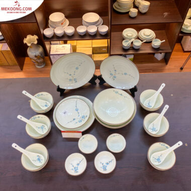 Bộ đồ ăn bát tràng họa tiết hoa mai xanh_4892