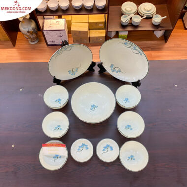 Bộ đồ ăn bát tràng họa tiết hoa sen xanh_4805