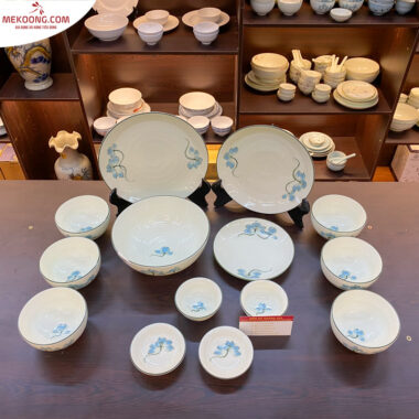 Bộ đồ ăn bát tràng họa tiết hoa sen xanh_4933