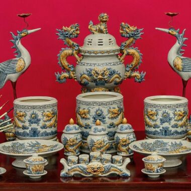 Bộ đồ thờ Bát Tràng ngũ sự men rạn