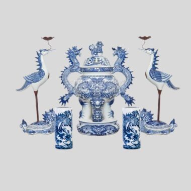 Bộ ngũ sự men lam Bát Tràng R53 14