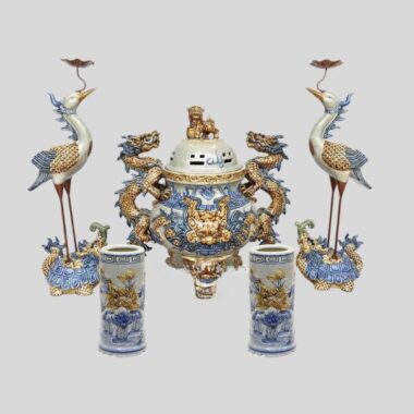 Bộ ngũ sự men rạn đắp nổi R398