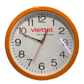 Đồng hồ treo tường màu cam in logo Viettel DHILGMEK26