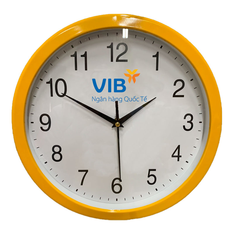 Đồng hồ treo tường màu vàng chuối in logo VIB