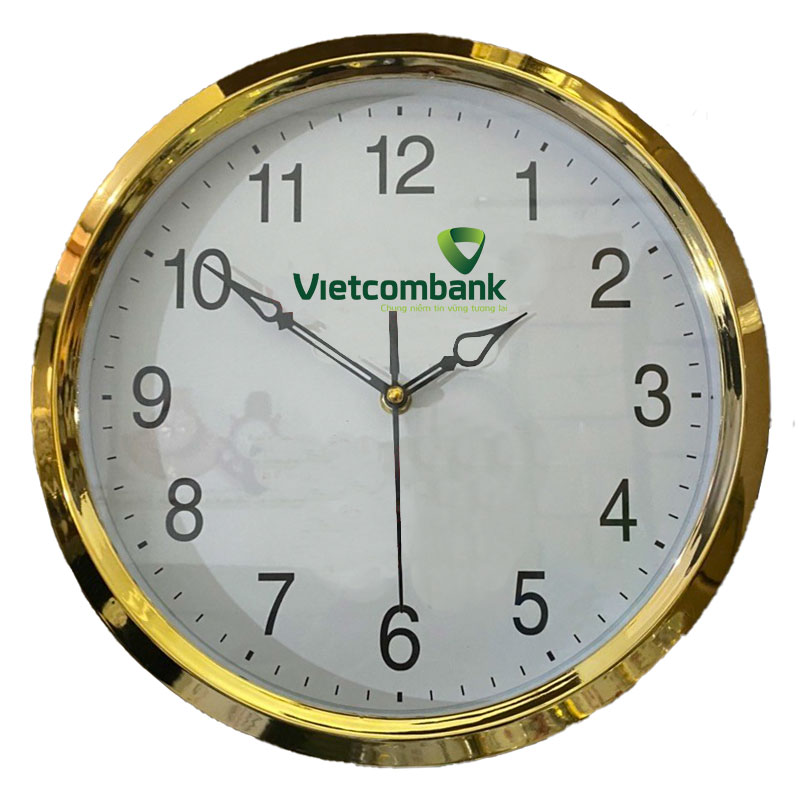Đồng hồ treo tường màu vàng kim kiểu 1 in logo Vietcombamk