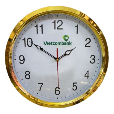 Đồng hồ treo tường màu vàng kim kiểu 2 in logo Vietcombamk