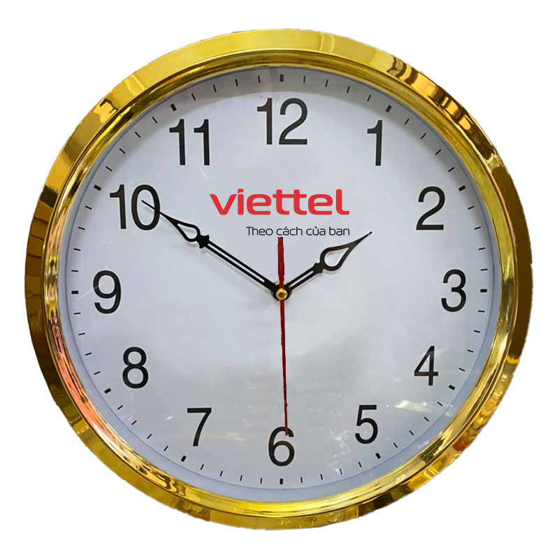 Đồng hồ treo tường màu vàng kim kiểu 2 in logo Viettel