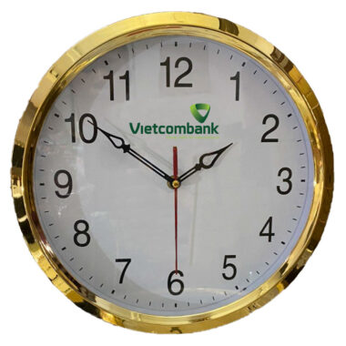 Đồng hồ treo tường màu vàng kim kiểu 3 in logo Vietcombamk