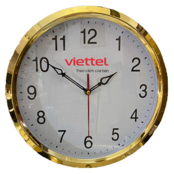 Đồng hồ treo tường màu vàng kim kiểu 3 in logo Viettel DHILGMEK66