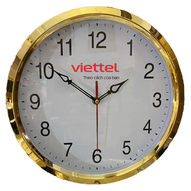 Đồng hồ treo tường màu vàng kim kiểu 3 in logo Viettel