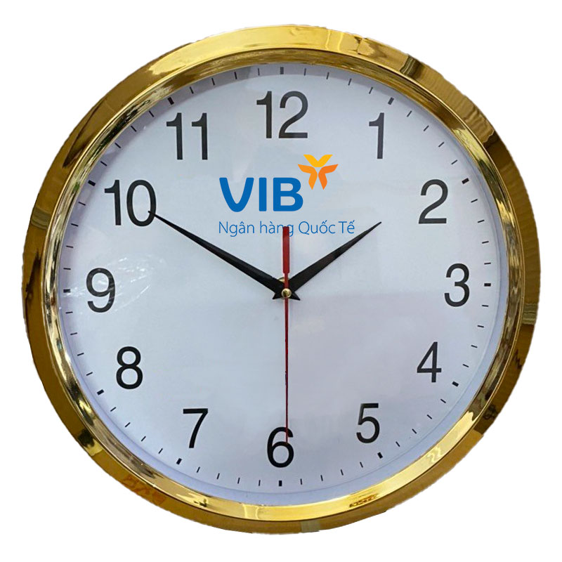 Đồng hồ treo tường màu vàng kim kiểu 4 in logo VIB
