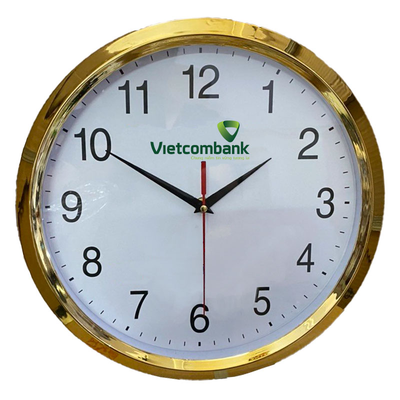 Đồng hồ treo tường màu vàng kim kiểu 4 in logo Vietcombamk