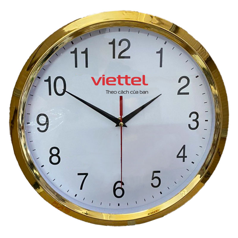 Đồng hồ treo tường màu vàng kim kiểu 4 in logo Viettel