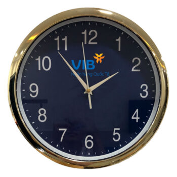 Đồng hồ treo tường màu vàng kim sang trọng in logo VIB DHILGMEK76