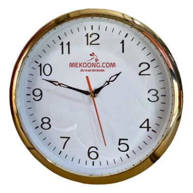 Đồng hồ treo tường màu vàng kim tinh tế in logo Mekoong
