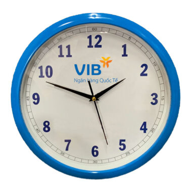 Đồng hồ treo tường màu xanh da trời in logo VIB