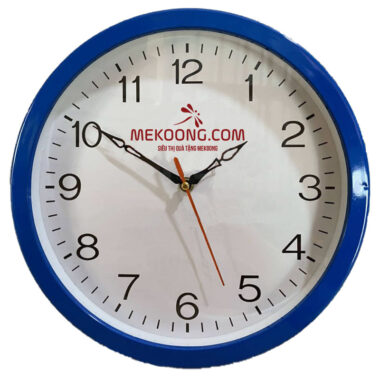 Đồng hồ treo tường màu xanh dương kim rỗng in logo Mekoong