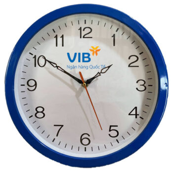Đồng hồ treo tường màu xanh dương kim rỗng in logo Vietcombamk DHILGMEK15