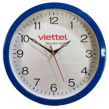Đồng hồ treo tường màu xanh dương kim rỗng in logo Viettel DHILGMEK14