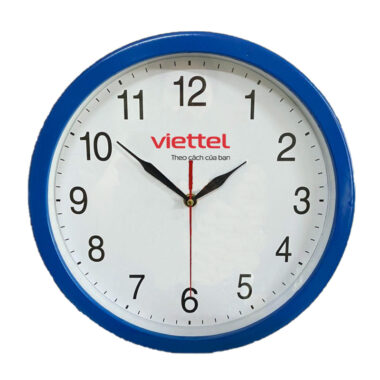 Đồng hồ treo tường màu xanh nhạt in logo Viettel