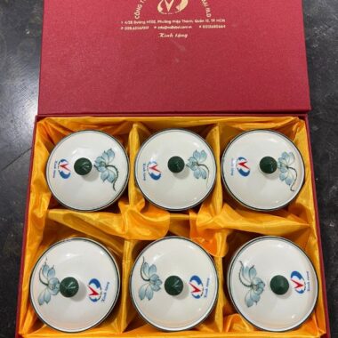 Khay mứt tết Bát Tràng họa tiết hoa in logo