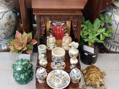 Set Bàn thờ Thần Tài Men Rạn Đắp Nổi Bát Tràng