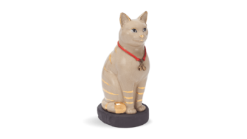 Mèo Đại Cát 23.9 cm – Nâu Nhạt – Trang trí vàng