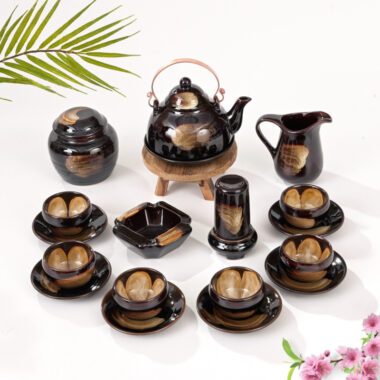 Ấm chén Bát Tràng Men Hỏa Biến xanh lam ngọc d631