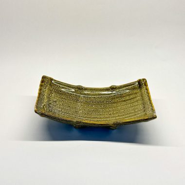 Đĩa cong nhà hàng gốm bát tràng men hỏa biến xanh lam-072