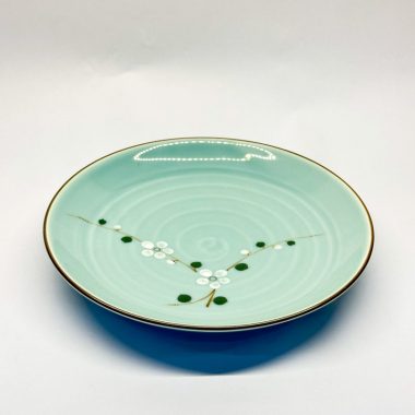 Đĩa nhà hàng gốm bát tràng điểm họa tiết hoa trắng-183