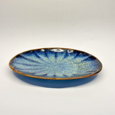 Đĩa nhà hàng tròn G34 gốm bát tràng men hỏa biến xanh lam-071