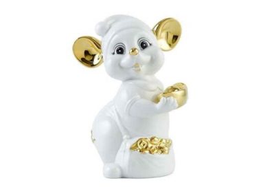 Quà Khai trương Chuột quý 24 cm – Màu Trắng – Trang trí vàng 24K tặng sếp