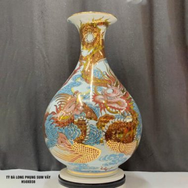 Quà Khai trương Bình hút tài lộc Bát Tràng tỳ bà long phụng sum vày tặng sếp