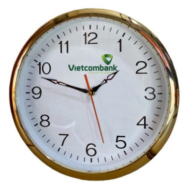 Quà Khai trương Đồng hồ treo tường vàng kim in logo Vietcombamk DHILGMEK79 tặng sếp