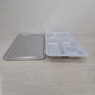 Khay cơm phần inox 304 cao cấp 5 ngăn nhỏ nắp nhựa