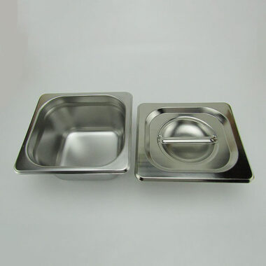 Khay đựng topping inox vuông 1/6 cao 10cm có nắp đậy